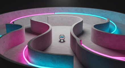 Marble maze game abstract design with neon lights and ball bearing challenge fun