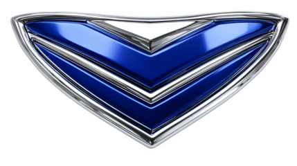 Modern blue chevron emblem design with metallic border for dynamic logo or badge concept