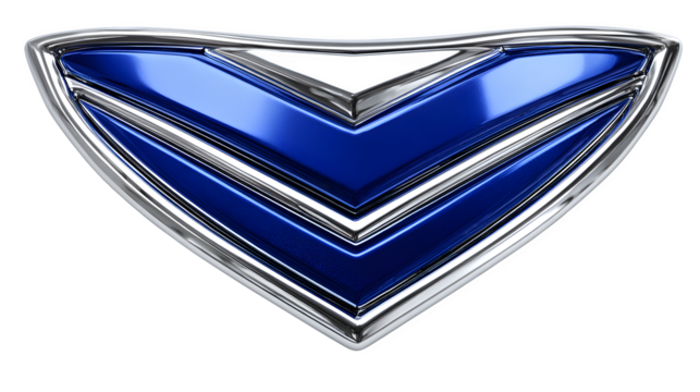 Modern blue chevron emblem design with metallic border for dynamic logo or badge concept - Powered by Adobe