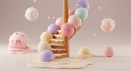 Ice cream cone stairs pastel colors dessert sweet food photography delicious treat