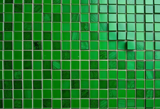 Abstract green mosaic tile pattern, textured background,   growth,  geometric