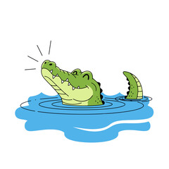 Smiling alligator pops out of the water with joy and excitement