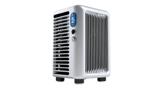 Air Purifier: A close-up shot of a modern air purifier, showcasing its sleek design and the promise of clean, fresh air in an interior space.