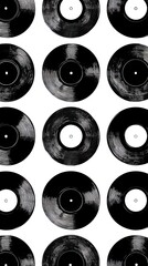 Black vinyl records in a grid pattern