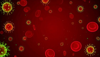 Illustration of viruses and red blood cells.