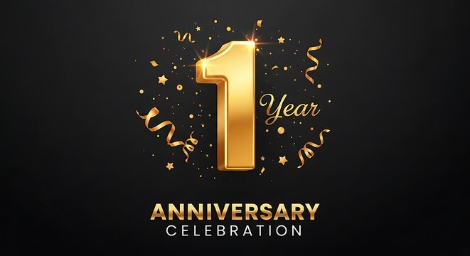 One Year Anniversary Celebration with Gold Confetti