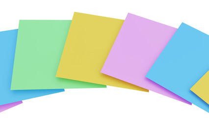 Colorful paper squares in a curved pattern. 3d rendering.