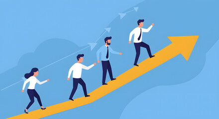 Obraz premium Ascending the Path to Success: A Business Team's Journey Towards Growth and Achieving their Goals, Navigating an Upward Trajectory Together