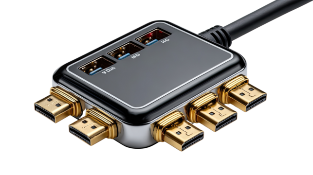 HDMI Switcher: a contemporary HDMI switch, showcasing multiple ports and sleek aesthetics for seamless connectivity.