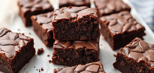 Crinkle-topped gluten-free fudge brownies, rich dark chocolate texture,  chocolate,  confectionery