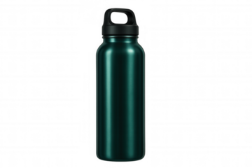 Metallic reusable water bottle emphasizing eco-friendly lifestyle against clean backdrop