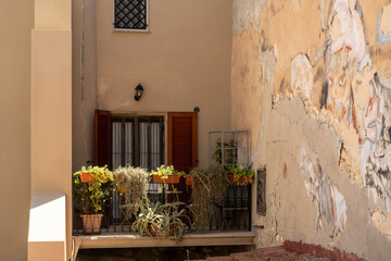 Cagliari, Sardinia, Italy  A cute balcony and peeling wall in the old town.