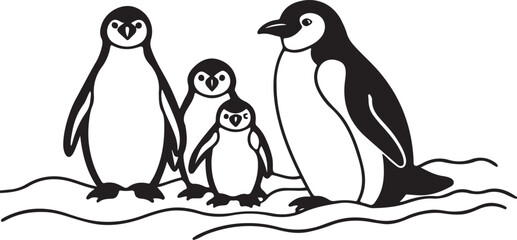 Cute, funny penguins and other polar animals on snowy beaches and icy rocks