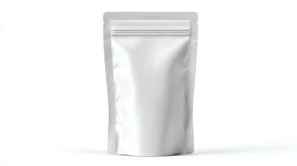 A white stand up pouch with a zipper on a white background studio