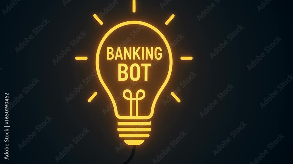 Poster banking bot glowing light bulb ai system for automatic task management innovation in finance technol