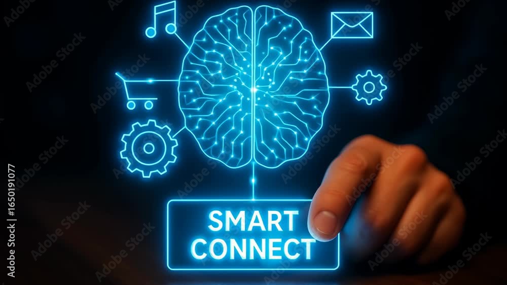 Poster artificial intelligence brain system with automatic task management and smart connect concept glowin