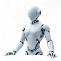 Fototapeta premium A sleek white humanoid robot with a smooth head and visible mechanical joints against a black background