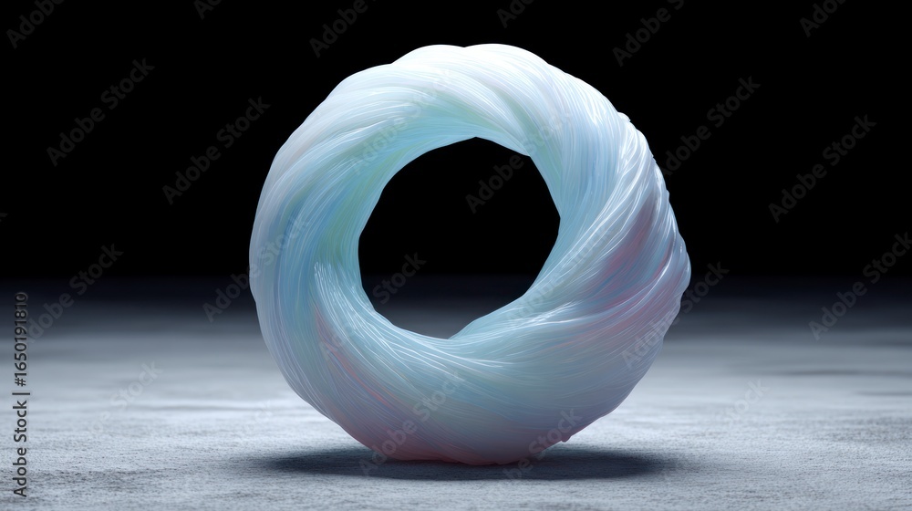 Poster abstract swirling torus shape with iridescent light on textured surface
