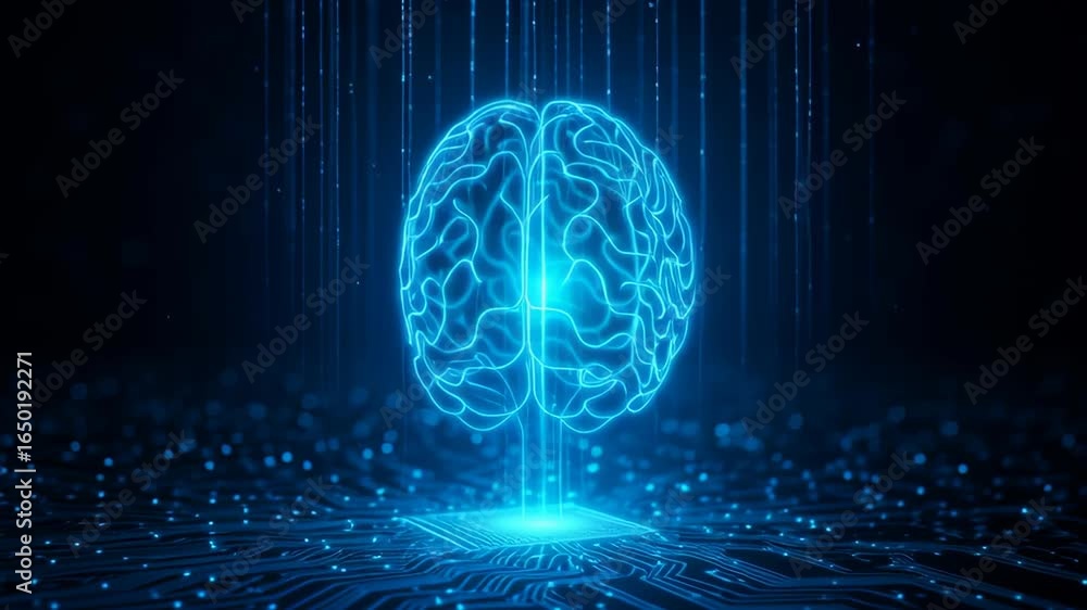 Poster ai brain glowing with automatic system processing task in digital network and technology concept for