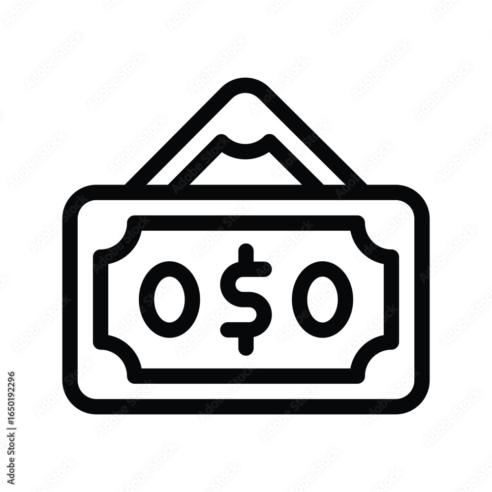 Poster outlined money bill icon with a dollar sign and zeros suspended from above, web icons in line style.