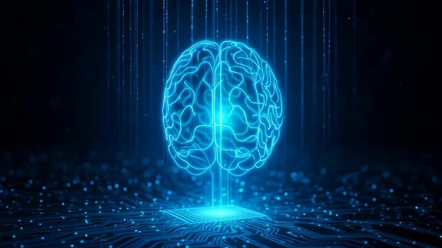 AI brain glowing with automatic system processing task in digital network and technology concept for advanced digital solutions