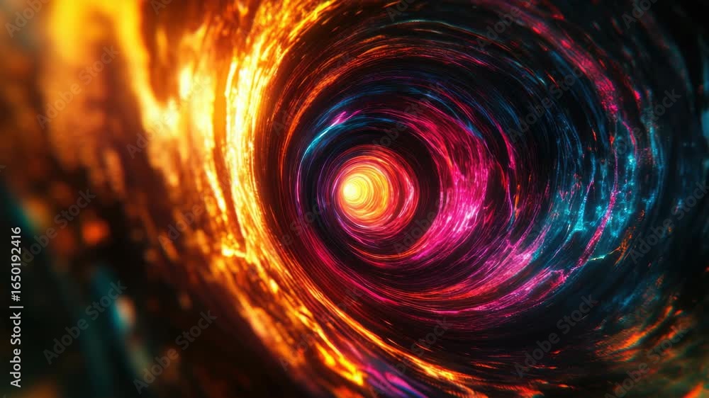 Poster a mesmerizing, colorful whirlpool that draws the viewer into its center. this abstract conveys a sen