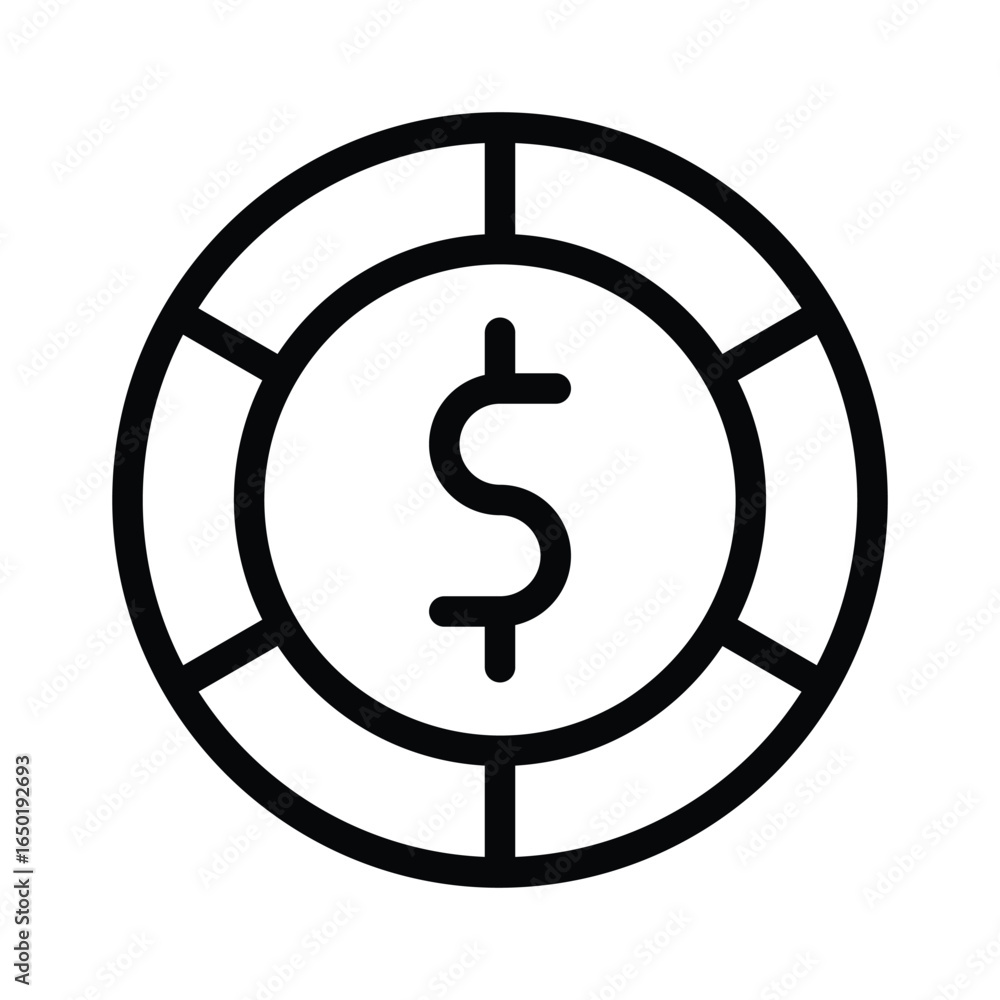 Poster a coinlike form displays the sign inside a segmented circle, web icons in line style. editable strok