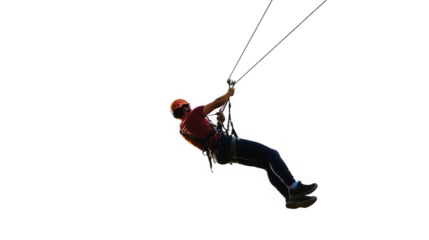 Man in Helmet on Zip Line, Adventure, Extreme Sport on transparent background