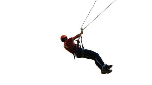 Man in Helmet on Zip Line, Adventure, Extreme Sport on transparent background