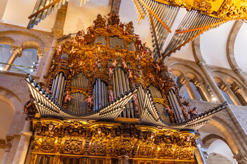 The organ of Santiago de Compostela Cathedral Basilica in Galicia, Spain