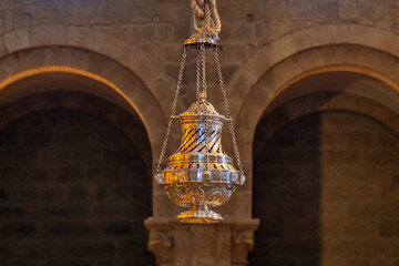 The Botafumeiro in Santiago de Compostela Cathedral Basilica, the largest censer in the world in...