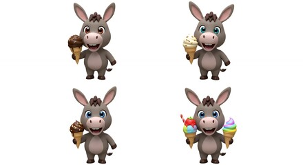 Naklejka premium Cartoon donkeys with ice cream