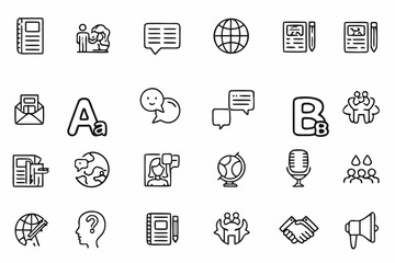 Line Art Icon Set for Business Communication and Education Concepts