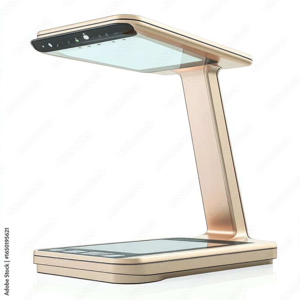 Poster closeup of a contemporary digital kitchen scale with a sleek led display isolated on a plain white b