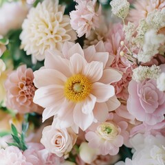 Close up of a beautiful floral arrangement with pink and peach flowers