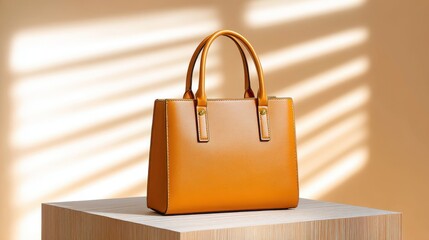Fototapeta premium Stylish yellow handbag showcased under soft sunlight.