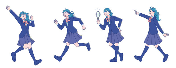 元気なアニメ調の女子生徒　ブレザー制服　全身