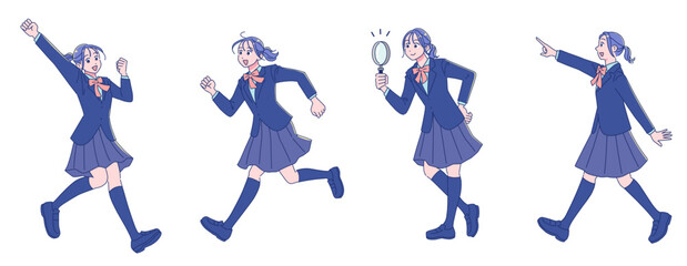 元気なアニメ調の女子生徒　ブレザー制服　全身