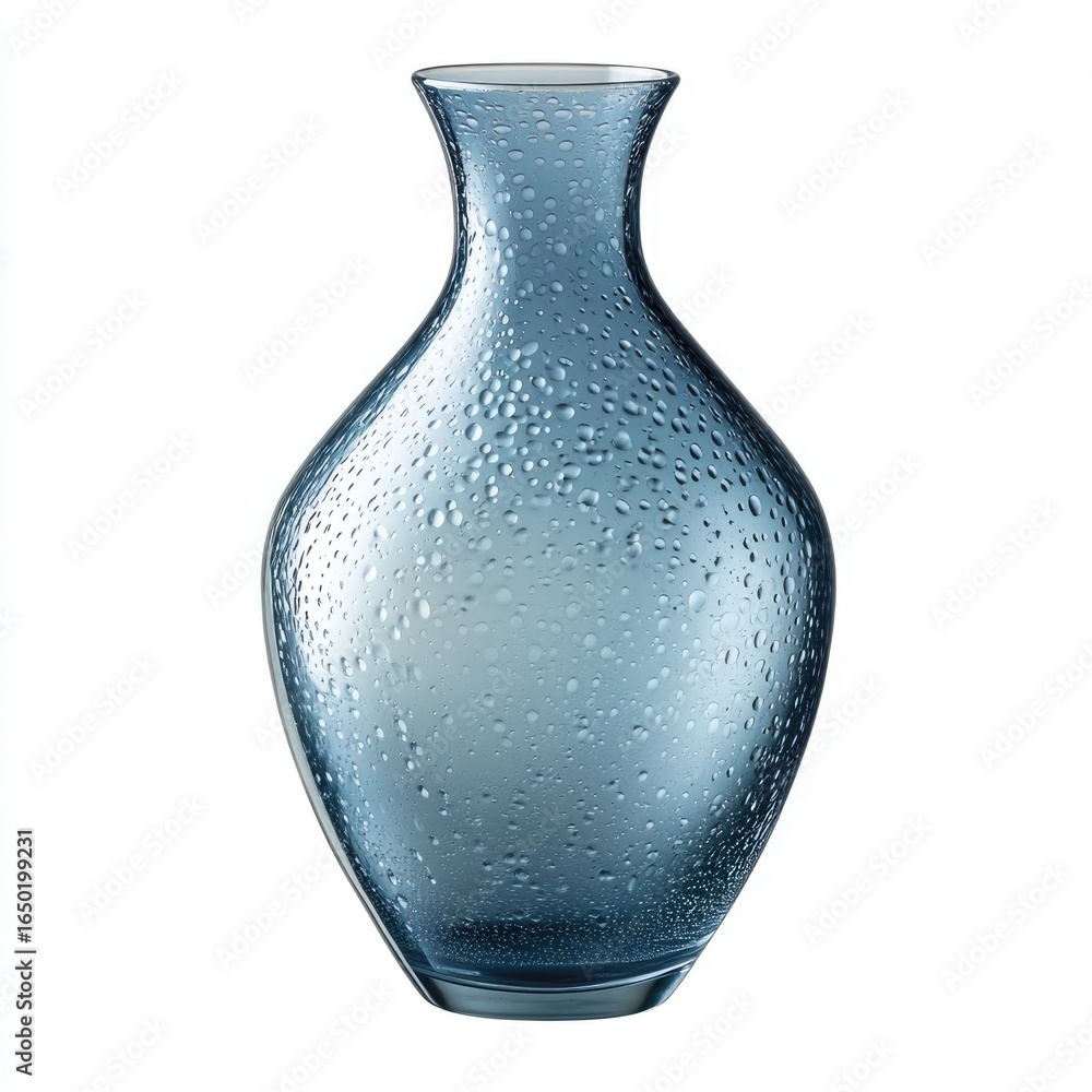 Poster closeup of a textured glass vase with a soft translucent surface and delicate droplets isolated on a