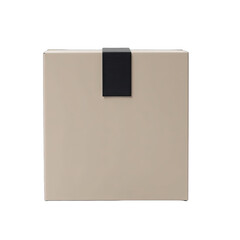 A light beige box with a black accent.