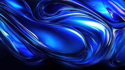 Abstract fluid forms in deep blues and highlights