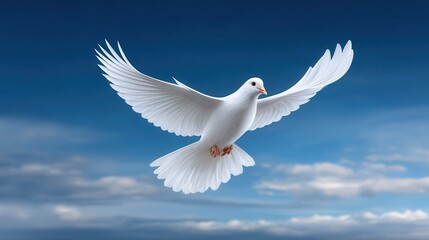 Obraz premium A majestic white dove gracefully soaring through a clear blue sky.