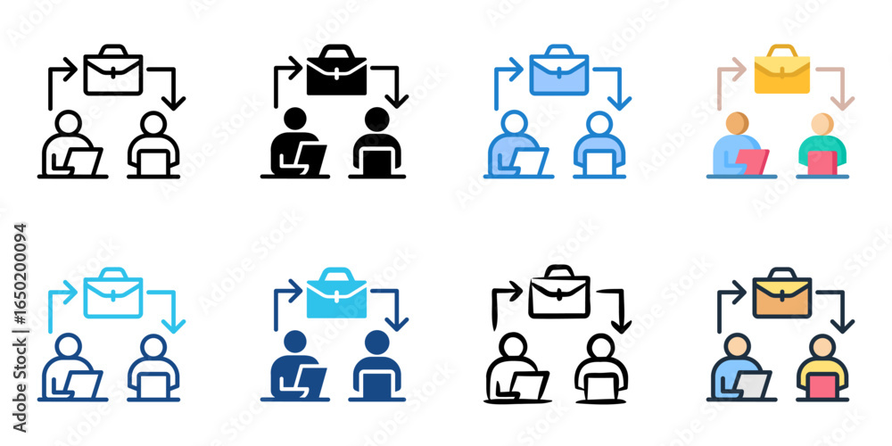 Poster task delegation icon set multiple style collection