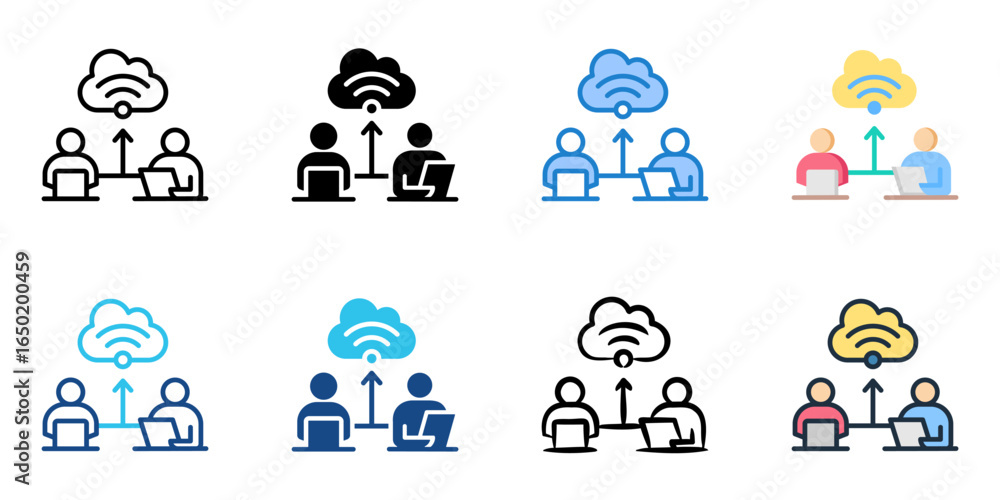 Poster digital workspace icon set multiple style collection