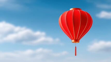 Fototapeta premium A vibrant red lantern against a blue sky with soft clouds.