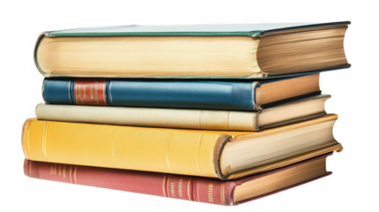 Stack of colorful vintage books, knowledge and education concept on transparent background