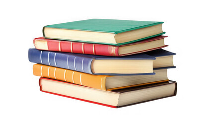 Stack of colorful hardcover books for education and knowledge concepts on transparent background