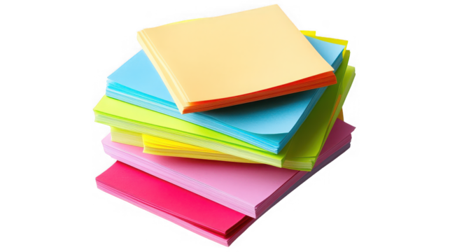 Stack of Colorful Memo Pads, Reminder Notes for Organization on transparent background