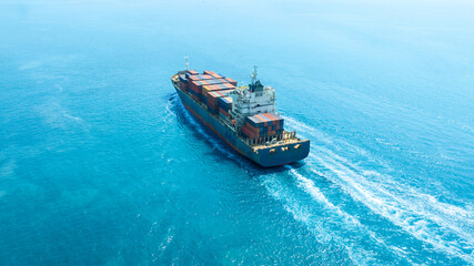 Aerial view of the freight shipping transport system cargo ship container. international transportation Export-import business, logistics, transportation industry concepts	