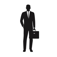 Vector Silhouette of Businessman Holding Briefcase on White Background.